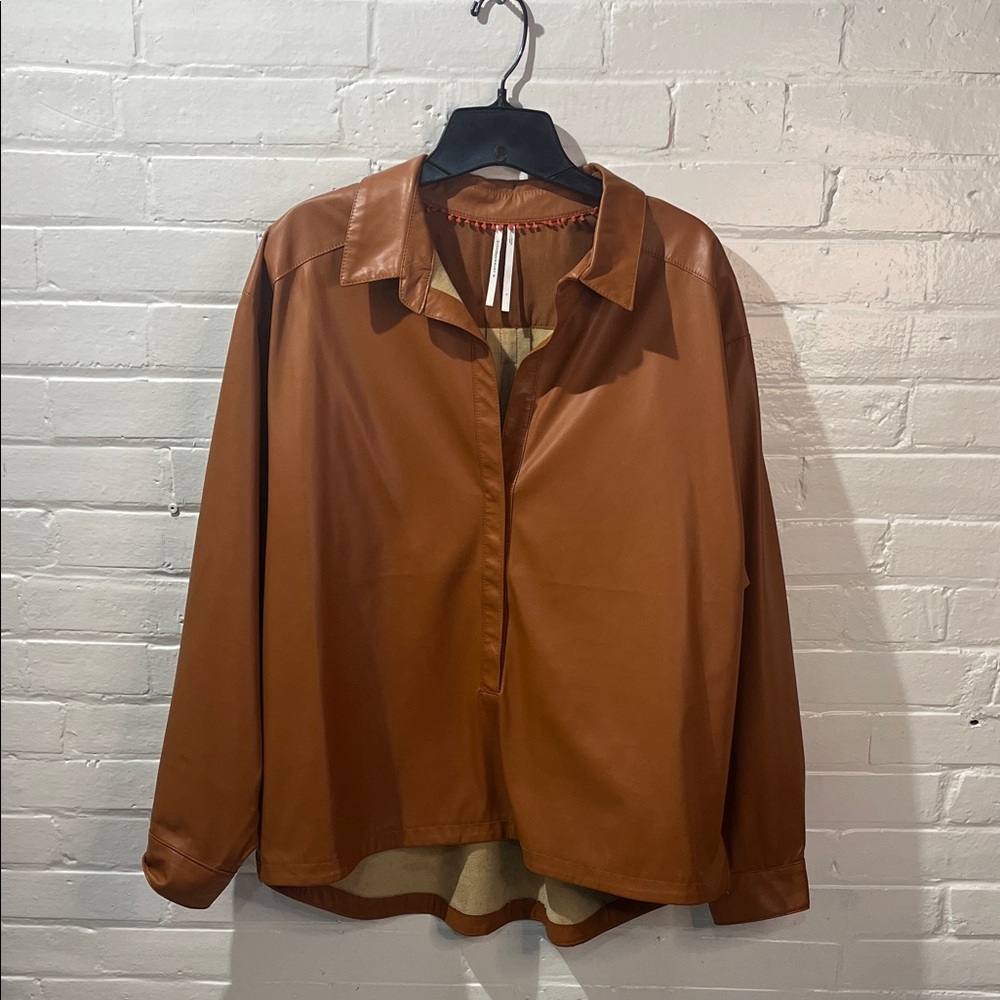 Anthropologie Tan Faux Leather Shirt EUC